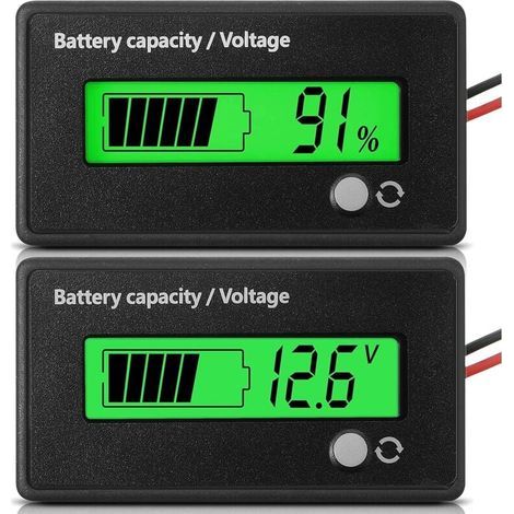 Moniteur de Capacité Batterie DC 12V 24V 36V 48V 72V Voltmètre avec Alarme et Indicateur Lumière Verte Lithium Ion (1/4)