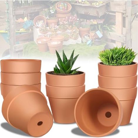 10 macetas pequeñas de terracota, 10 x 8 cm, para manualidades, macetas pequeñas, macetas para pintar, con orificio de drenaje, reutilizables (1/5)