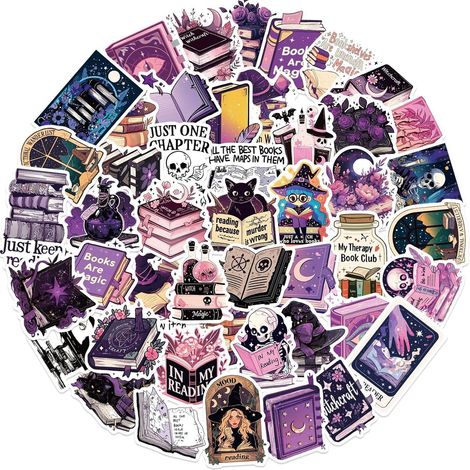 50 autocollants sorcière lectrice - Stickers vinyle imperméables style sorcière pour Kindle, ordinateur portable, gourde - Cadeau idéal pour enfants, ados et filles (1/5)
