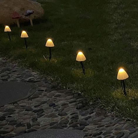 Guirlande lumineuse solaire en forme de petit champignon, 8 modes d'éclairage, étanche, 5 mètres de long, 20 LED, blanc chaud, idéale pour les allées de jardin, les cours, les pelouses et les fêtes. (1/5)