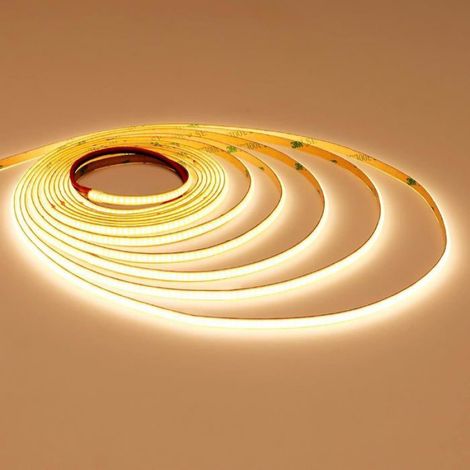 Ruban LED Blanc Chaud - - Bande LED COB 5mm - Blanc Chaud 3000K - 400 LEDs/m - Luminosité 3000Lm (1/5)
