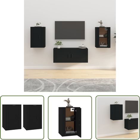 The Living Store Meubles TV muraux 2 pcs Noir 40x34,5x60 cm - Meuble Tv Mural - Meuble Tv Moderne - Meuble Tv Suspendu - Armoire Murale - Étagère Murale (1/5)