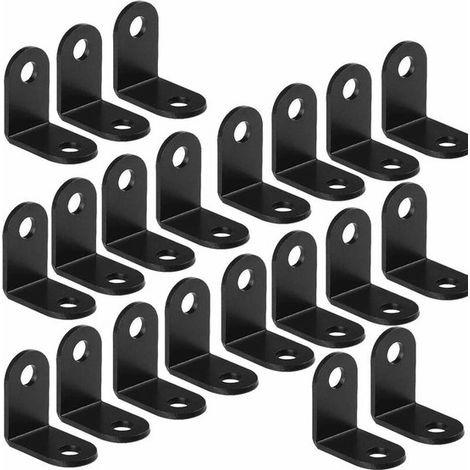 20 piezas, Escuadras de esquina, Anclaje de esquina, Conectores de esquina, Escuadra fija, Escuadra angular, 26x26 mm, Hierro, Negro, 90 grados (1/5)