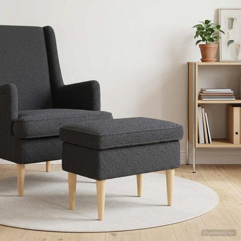Pouf repose-pieds gris foncé en tissu bouclé, cadre en bois massif d’hévéa, 55 x 35 x 41 cm - PANGIVO (1/5)