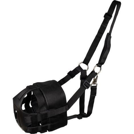 pony, Nero: Museruola in nylon e gomma con cavezza integrata e rinforzo nella zona del muso