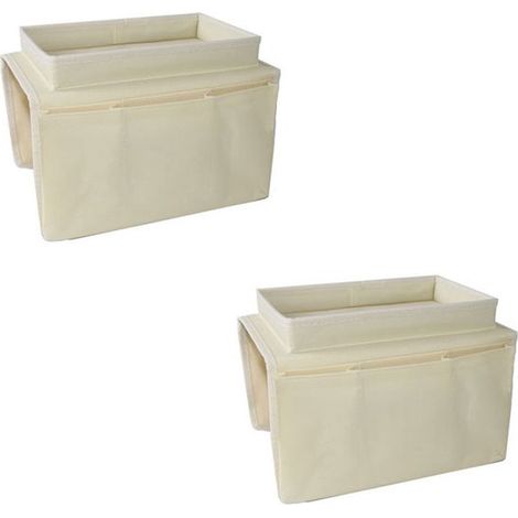 Set di 2 borse portaoggetti da divano - 54x31x4,5 cm - 5 scomparti - per riviste, telecomandi, libri, snack, cellulari, bicchieri d'acqua - Bianco sporco (1/5)