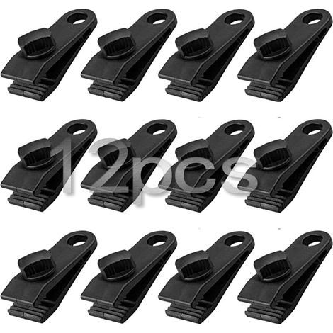 Lntyq Lot de 12 pinces à bâche, pinces à bâche robustes, pinces instantanées pour auvent, pour tentes, bâches, caravanes, jardin, pare-soleil, noir (12) (1/5)