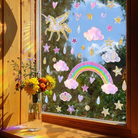 Licorne Fenêtre S'Accroche Statique Autocollants Nuage Stickers Anti Collision Oiseaux Suncatcher Sticker Fenetre pour Cuisine Salle à Manger Chambre (1/5)