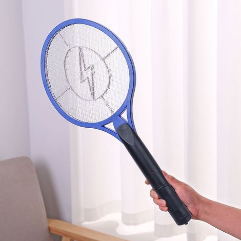 Raqueta eléctrica profesional contra mosquitos Toivize, triple protección, malla grande, segura para el hogar, camping y uso al aire libre, azul.