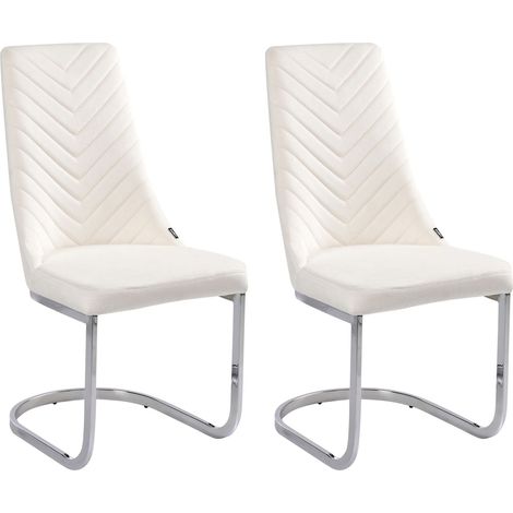 Freischwinger Stuhl 2er Set Cremeweiß Samtstoff mit hoher Rückenlehne Metallgestell Modernes Design für Ess-, Wohn- und Arbeitszimmer (1/5)