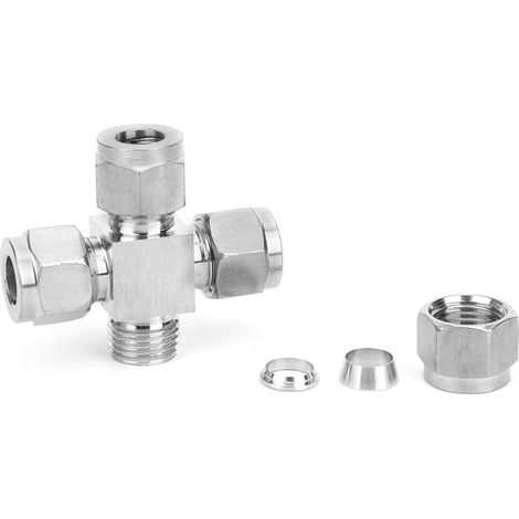 Raccord tubulaire en acier inoxydable 4 voies pour tuyau d'eau, adaptateur écrou Ф10 (1/5)