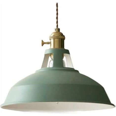 Suspension Plafonnier Moderne E27, Lustre Métal Vert avec Abat-jour, Idéal Restaurant Séjour, Sans Ampoule (1/4)