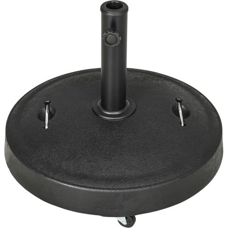 Pied de parasol mobile résine 23,5 kg avec roulettes noir adapté mât Ø38/48 mm maniable pour balcon jardin terrasse (1/5)