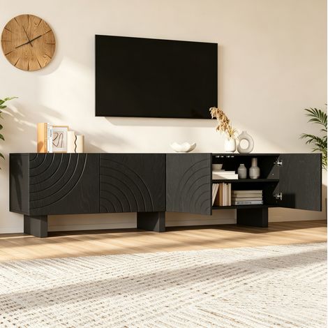 Mobile TV 180x40x55 cm nero in truciolato con 4 ante strutturate e contenitore, adatto per TV fino a 75 pollici (1/5)