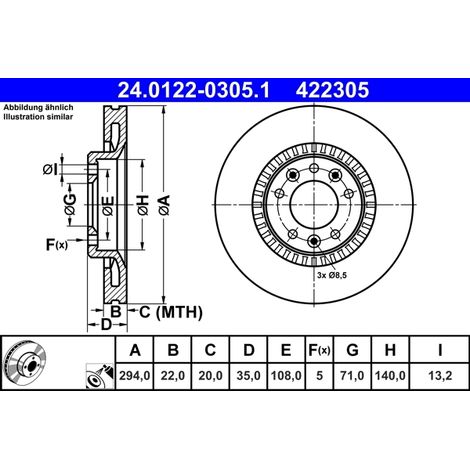Lot de 2 Disques de frein ATE 24.0122-0305.1 CITROËN 16 163 945 80 1616394580