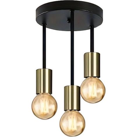 Plafonnier avec 3 spots lustre industriel moderne noir et or pour salle à manger cuisine couloir salon bar restaurant (1/5)