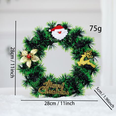 Couronne de Noël décorative avec Père Noël et rennes - Aiguilles de pin - 28 cm