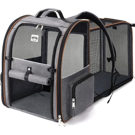 Trasportino per gatti con 4 ingressi, per cani, traspirante - Zaino con imbracatura interna - Carico massimo 8 kg - Grigio (1/5)