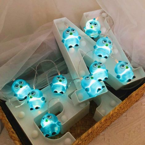 Guirlande lumineuse hibou à piles - Veilleuse pour intérieur et extérieur - Halloween - Noël - Fête à la maison - Décoration de chambre d'enfant - 1,65 m - 10 LED - Bleu - Hibou (1/5)