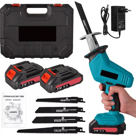 Scie Sauteuse Sabre Sans Fil 21V - Kit Complet avec 2 Batteries 2.0Ah - Changement Lame Rapide - 4 Lames Incluses - Idéal Jardin, Tronçonneuse, PVC