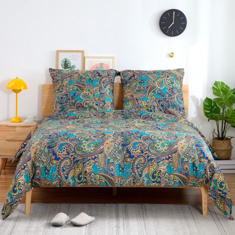 Parure de lit 200x200 en coton, Multicolore Renforcé, Ensemble de literie - Housse de couette 200x200 3 pièces, Super Doux, avec fermeture éclair - 1x Parure de lit + 2x Taies (1/5)