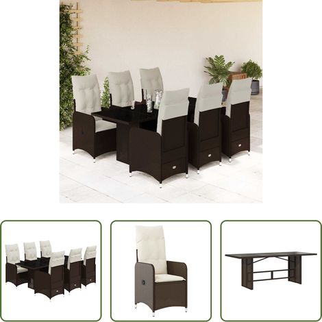 vidaXL Bistro-Set -  7-tlg. Garten-Bistro-Set mit Kissen Braun Poly Rattan (1/5)