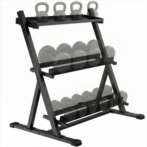 Haltères Support d' en acier 3 niveaux pour musculation Noir (1/5)