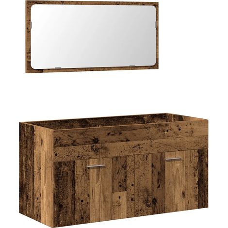 Armadietto da bagno a parete con specchio 90 x 38,5 x 46 cm pratico spazio portaoggetti stile vintage in legno multistrato legno vecchio 020050873