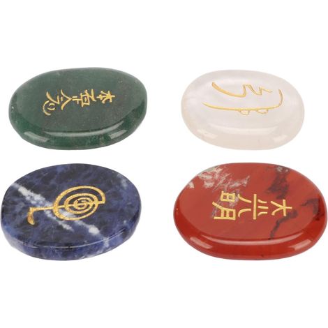 Lot de 4 pierres d'équilibrage Reiki finement polies - Taille de la paume - Plates et circulaires - Cristaux de guérison Reiki pour le nettoyage de la méditation (1/5)