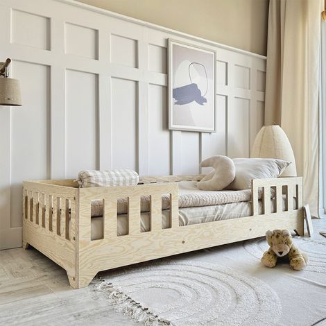 Letto a terra 80x160 ingresso centrale rete a doghe inclusa Clarisse Legno