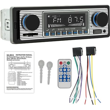 Autoradio Bluetooth 1 DIN avec Mains Libres Lecteur Audio Numérique 12V/24V Lecture MP3 Radio FM Localisation et Navigation Véhicule Enregistrement Audio Ports USB SD AUX Contrôle via Appli (1/5)