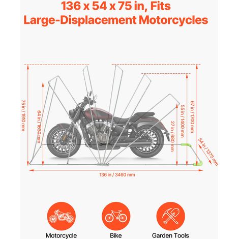 Abri Moto 346x137,5x190 cm Garage Moto Tissu Oxford 600D Tente Garage Rabattable Abri de Rangement Extérieur Toutes Saisons Housse à Revêtement PVC avec Serrure, Fenêtres de Ventilation, Noir (1/5)