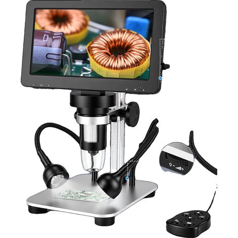 Microscopio digital, pantalla de 7 pulgadas, aumento de 1200X, resolución de video 1080p Full HD, compatible con Windows y Mac, modo de enfoque manual. (1/5)