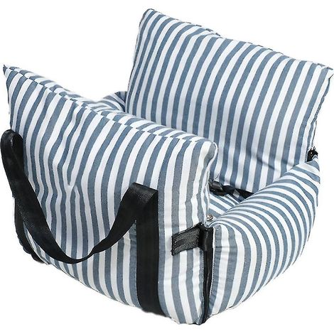 Sac de protection arrière pour voiture pour chiot, amovible et à rayures bleues audacieuses, avec poignée intégrée. (1/5)