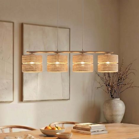 [GEBRAUCHT] B-Ware Hängeleuchte Calma 4-flammig LED Pendelleuchte dimmbar beige 95cm aus Bast Licht (1/2)