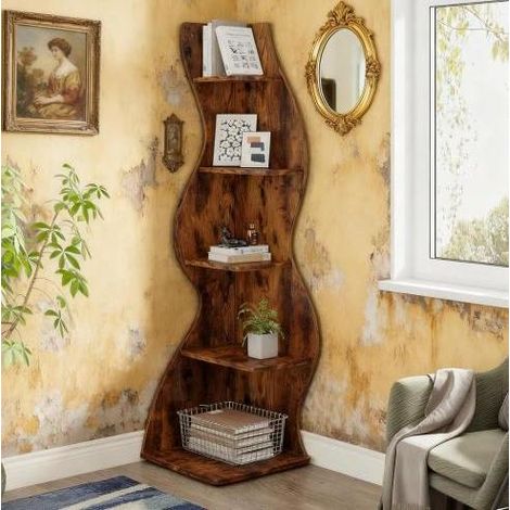 Mobile angolare contenitore a 5 ripiani, 182,5 x 50 x 50 cm, legno, marrone OKMYHOME (1/5)