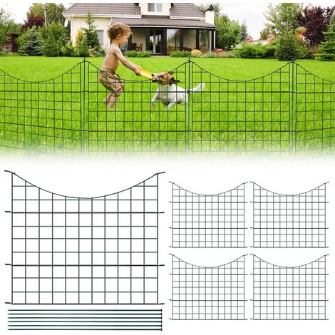 Kit complet de clôture pour étang - Avec 10 éléments de clôture et 12 barres de fixation - Clôture de jardin en métal - Vert (1/5)