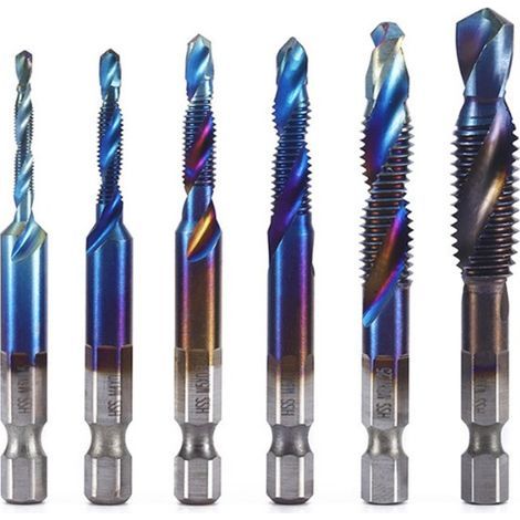 Tige hexagonale plaquée titane HSS, filetage de vis, forets à taraud métrique, composé de machines M3 M4 M5 M6 M8 M10, outils à main(bleu,6 pcs) (1/4)