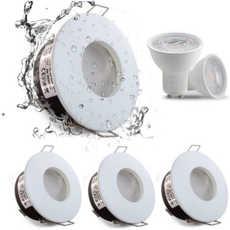royaluxe-Set de 4 spots encastrés LED IP65 étanches 5W 3000K blanc chaud – Éclairage pour salle de bain et cuisine – Découpe 68mm – Nickel satiné