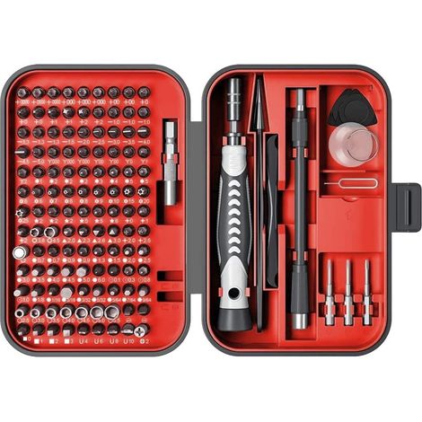 Coffret Tournevis de Précision 130 en 1 Magnétique - Kit de Réparation Électronique avec Rallonge Flexible (PC, Smartphone, Montre) - Rouge