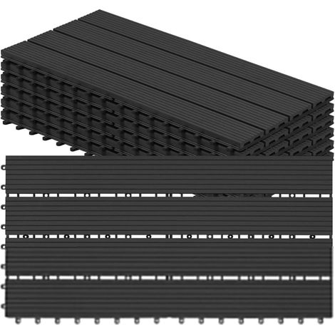 WOLTU 6x Suelo de WPC Baldosas de Madera Exterior para Porche Patios Jardin 30 x 60 cm 1m² Suelo de Exterior Compuesta Azulejos Baldosas de WPC para Terraza Antracita