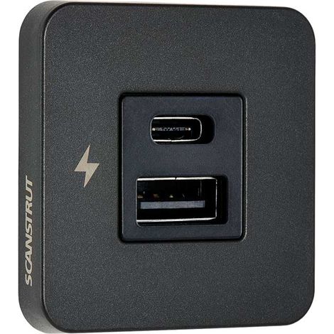Scanstrut TILE - Toma de carga USB-A y USB-C con embellecedor negro, para interiores , para autocaravana, camper (1/4)