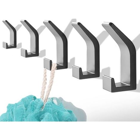 Handtuchhalter ohne Bohren, 5-teiliger Wandhaken für Garderobe, Edelstahl-Wandhaken, Edelstahlhaken für Bad, WC, Küchentür, Büro, schwarz (1/2)