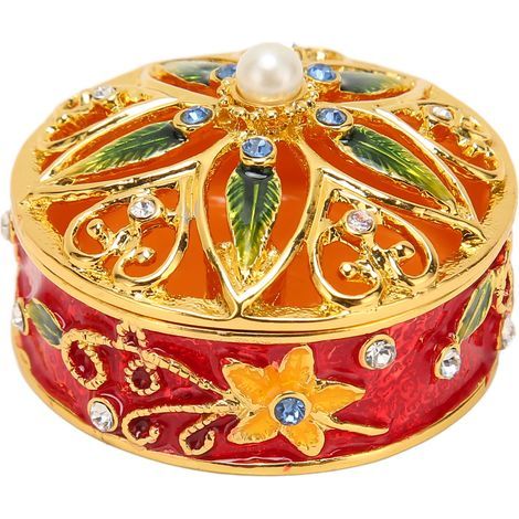 Boîte à bijoux métallique innovante avec peinture à la main, organisateur raffiné pour bagues et boucles d'oreilles, couleur rouge (1/5)