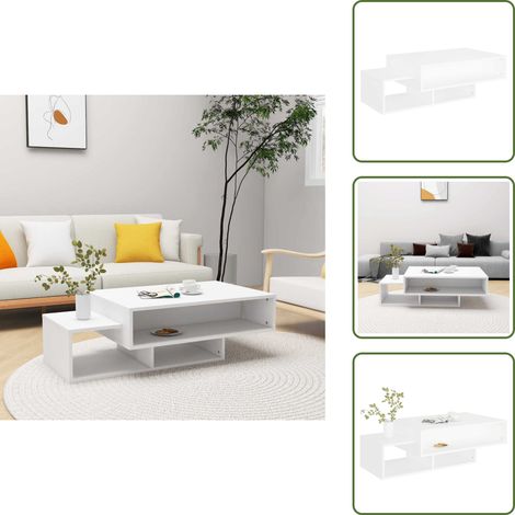 Table basse Blanc 105x55x32 cm Bois d’ingénierie - Table Basse Blanche - Meuble Salle Séjour - Table D'appoint - Rangement Intérieur - Design Moderne (1/5)