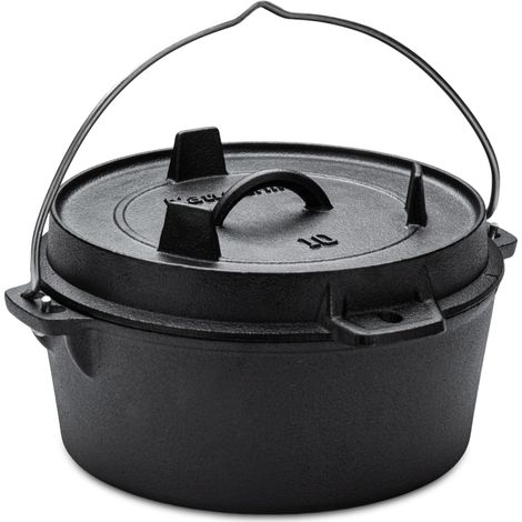 Faitout hollandais avec Couvercle, 4,5 QT, Four néerlandais en Fonte pré-brûlée avec Sac de Rangement, Double poignées, Couvercle Sert également de poêle à Griller en Fonte (1/5)