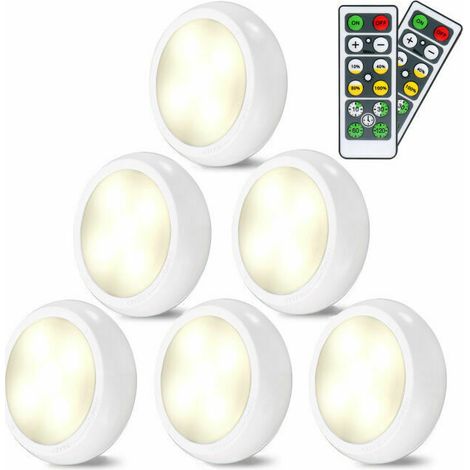 Spot LED Sans Fil Autocollant - Dimmable 6 Couleurs Lampe Placard a Pile avec Telecommande Eclairage Batterie Armoire Lumiere Cuisine Sous Meuble Veilleuse Rglable LED Vitrine Chambre Escalier Miroir (1/5)