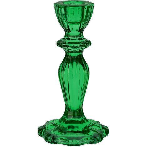 Bougeoir en Verre Vert Foncé, Porte-Bougie Conique Décoratif, 16 cm, Idéal pour Table de Noël, Cheminée (1/2)