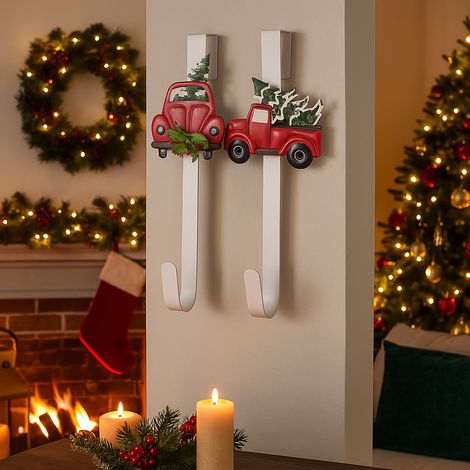 Gancio natalizio in metallo con decorazione macchina con albero di natale h 38 cm -Frontale (1/5)