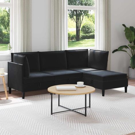 vidaXL Wohnzimmergarnitur mit Kissen mit Speicher 4 pcs Schwarz Samt (1/5)